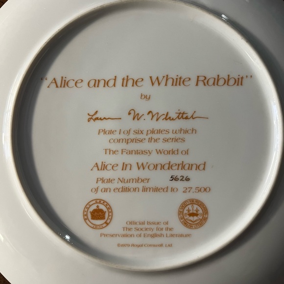 Alice White Rabbit Vintage Collectible Plate Wonderland Cheshire Hatter Painted - Picture 7 of 8